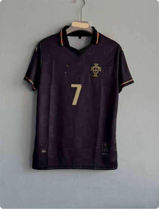 PORTUGAL 25-26 BLACK KIT RONALDO POLO EMBROIDERY PREMIUM